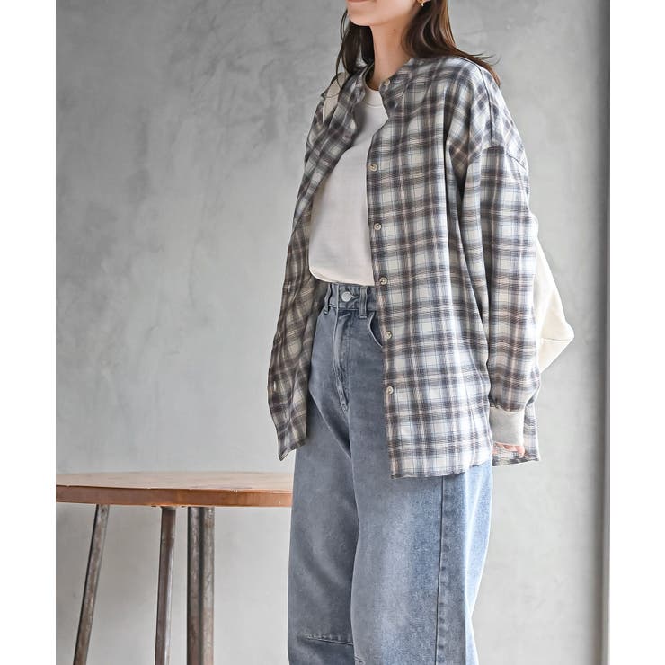 リブ使いバンドカラーチェックシャツ | rps | 詳細画像13 