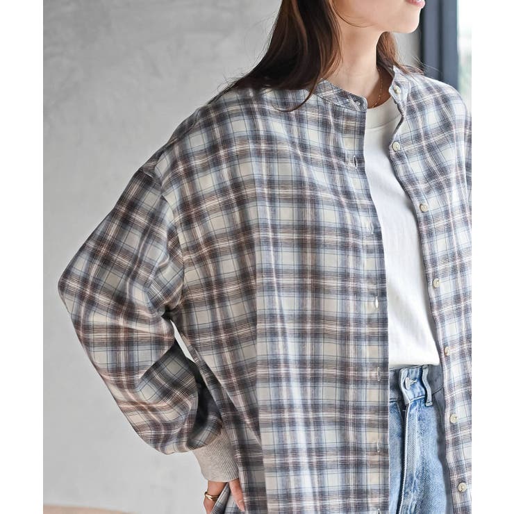 リブ使いバンドカラーチェックシャツ | rps | 詳細画像14 