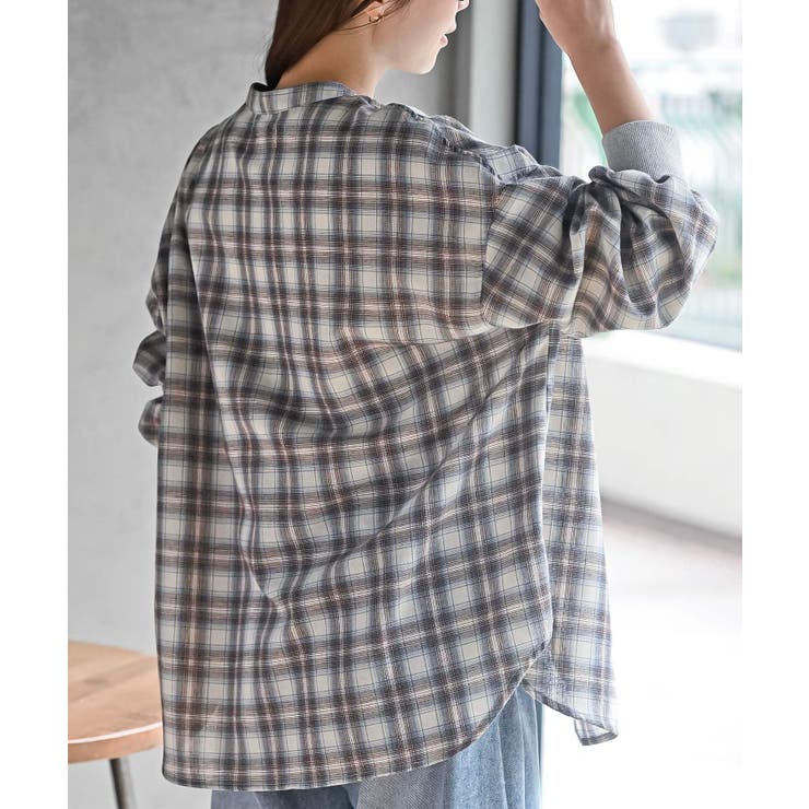 リブ使いバンドカラーチェックシャツ | rps | 詳細画像15 