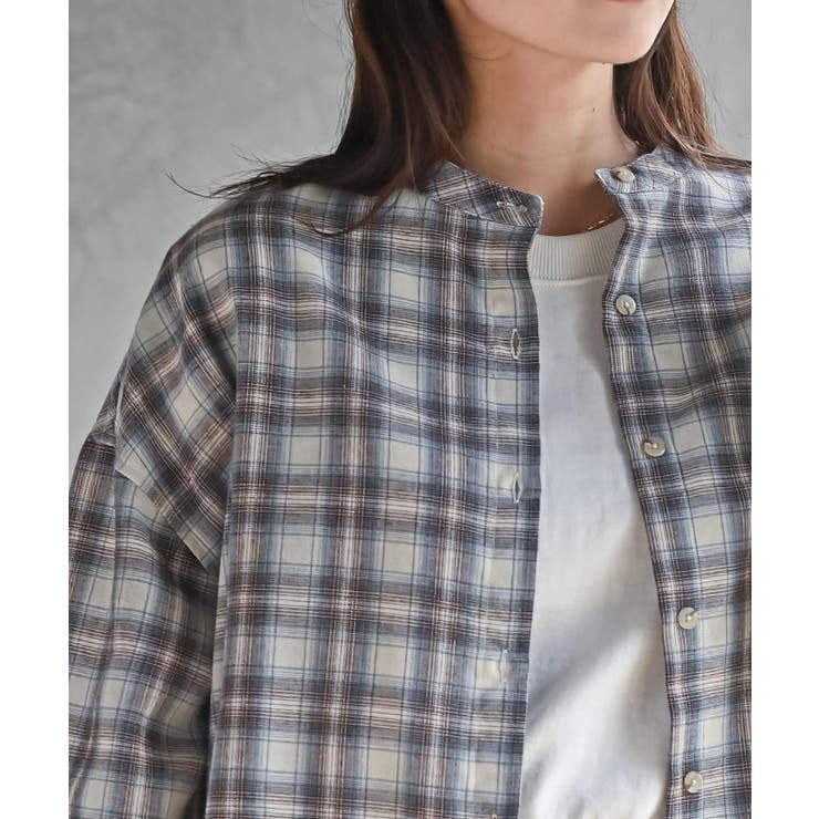 リブ使いバンドカラーチェックシャツ | rps | 詳細画像17 