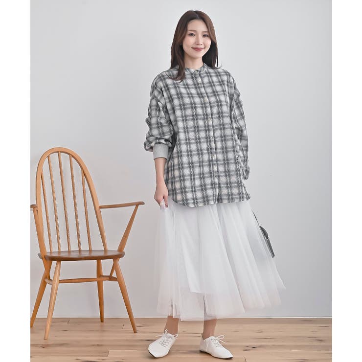 リブ使いバンドカラーチェックシャツ | rps | 詳細画像2 