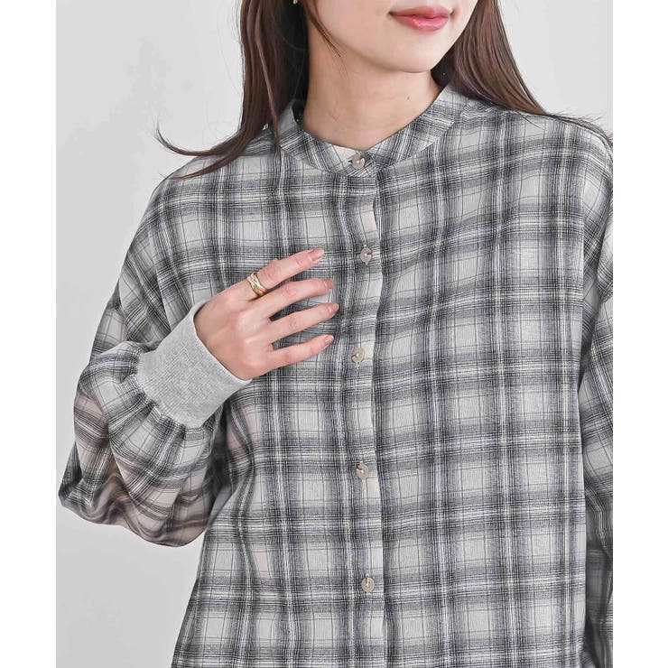 リブ使いバンドカラーチェックシャツ | rps | 詳細画像6 