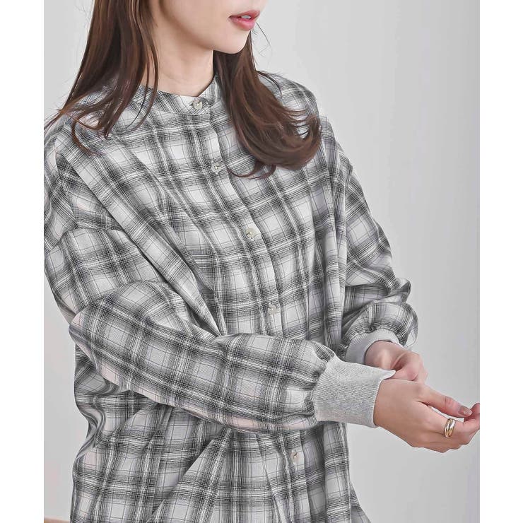 リブ使いバンドカラーチェックシャツ | rps | 詳細画像7 