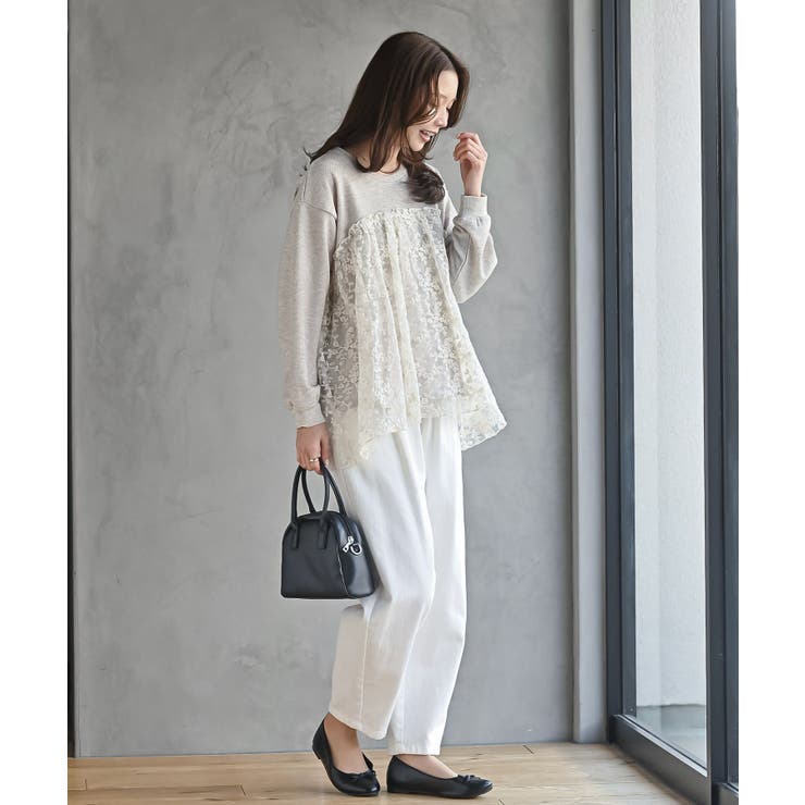 鹿の子ニットソー×刺繍オーガンジー切替プルオーバー | rps | 詳細画像10 