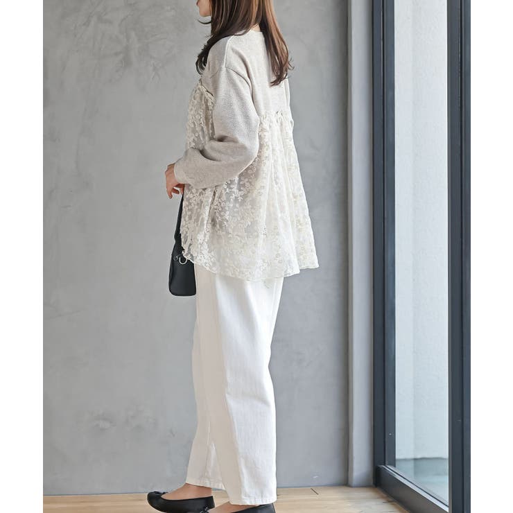 鹿の子ニットソー×刺繍オーガンジー切替プルオーバー | rps | 詳細画像13 