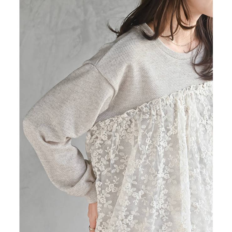 鹿の子ニットソー×刺繍オーガンジー切替プルオーバー | rps | 詳細画像14 