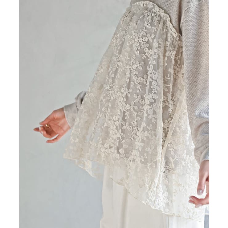 鹿の子ニットソー×刺繍オーガンジー切替プルオーバー | rps | 詳細画像16 