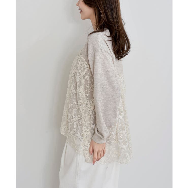 鹿の子ニットソー×刺繍オーガンジー切替プルオーバー | rps | 詳細画像18 