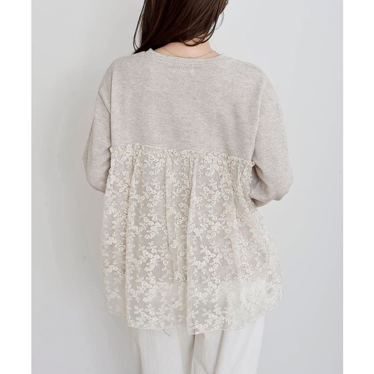 鹿の子ニットソー×刺繍オーガンジー切替プルオーバー | rps | 詳細画像19 