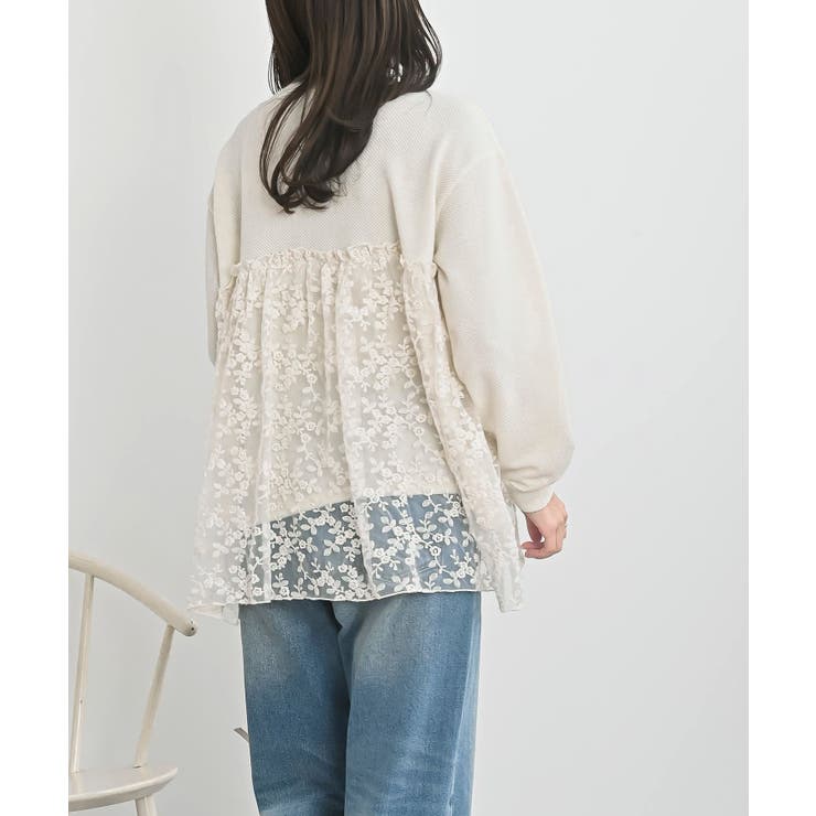 鹿の子ニットソー×刺繍オーガンジー切替プルオーバー | rps | 詳細画像4 