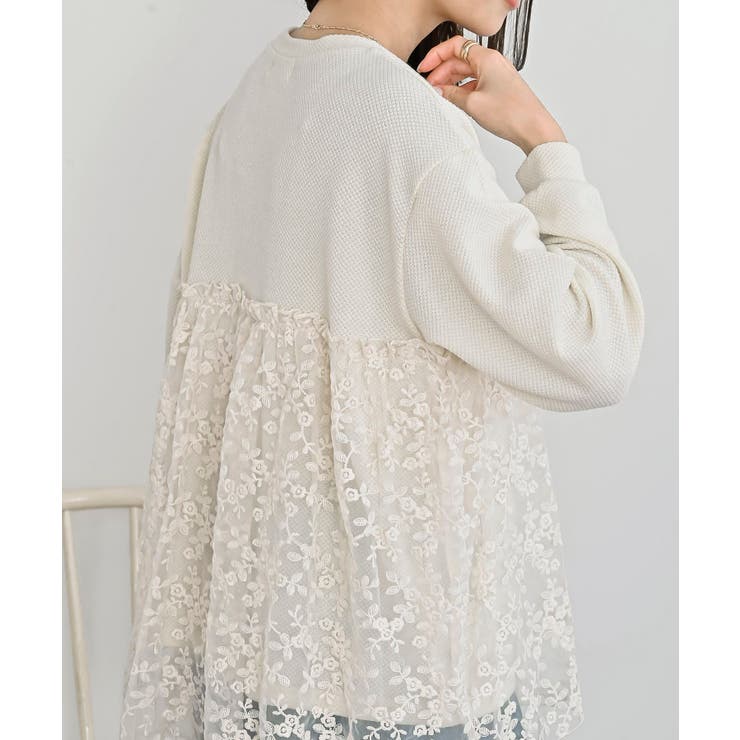 鹿の子ニットソー×刺繍オーガンジー切替プルオーバー | rps | 詳細画像7 