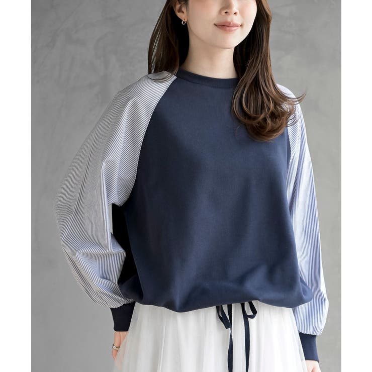 ネイビー | 異素材切替裾ドロストミニ裏毛プルオーバー | rps