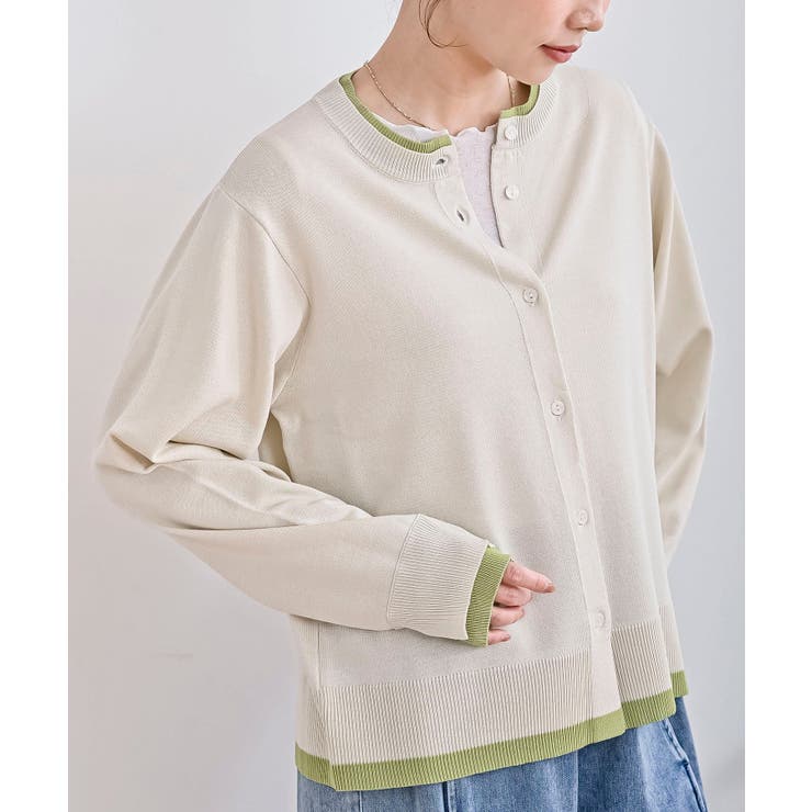 アイボリー | 配色レイヤード風ニットカーディガン | rps