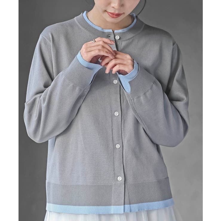 グレー | 配色レイヤード風ニットカーディガン | rps