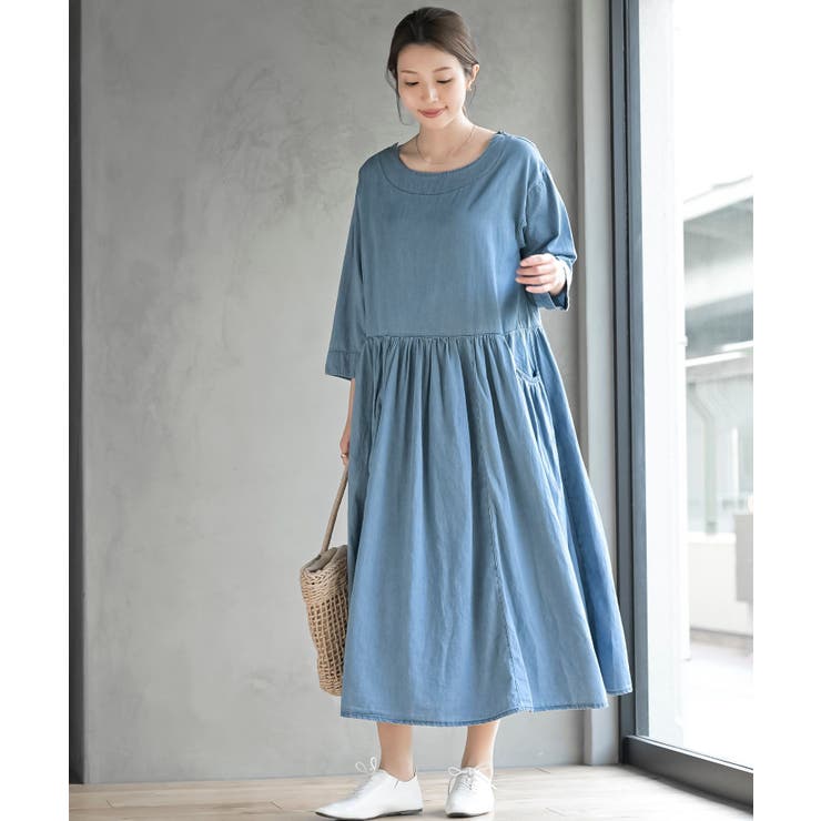 ウエスト切替７分袖デニムギャザーワンピース | rps | 詳細画像12 