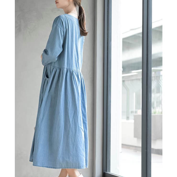 ウエスト切替７分袖デニムギャザーワンピース | rps | 詳細画像13 