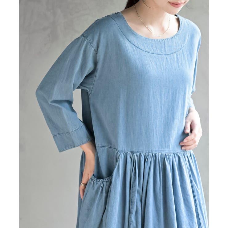 ウエスト切替７分袖デニムギャザーワンピース | rps | 詳細画像16 