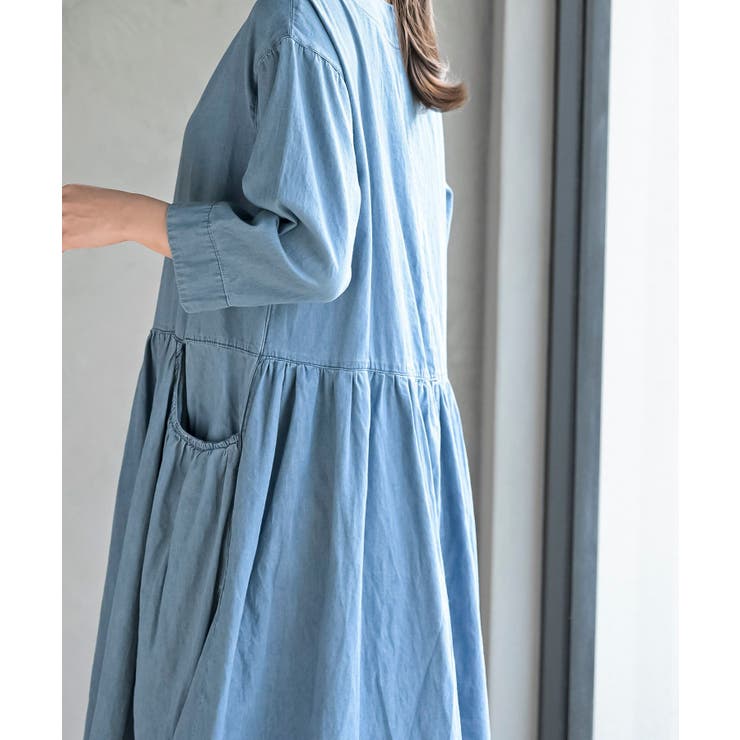 ウエスト切替７分袖デニムギャザーワンピース | rps | 詳細画像17 