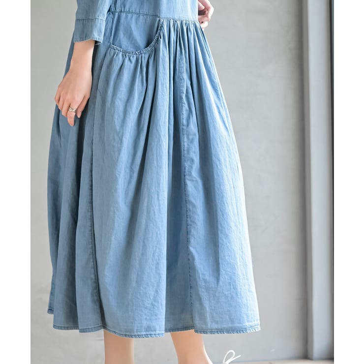 ウエスト切替７分袖デニムギャザーワンピース | rps | 詳細画像19 