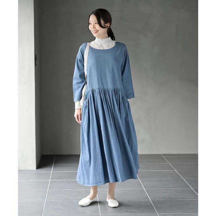 ウエスト切替７分袖デニムギャザーワンピース | rps | 詳細画像21 