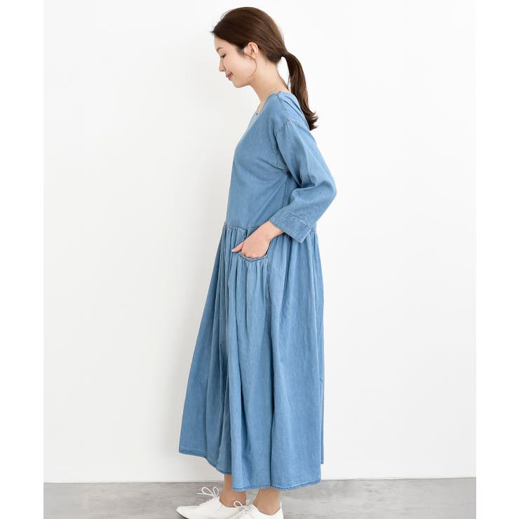 ウエスト切替７分袖デニムギャザーワンピース | rps | 詳細画像22 