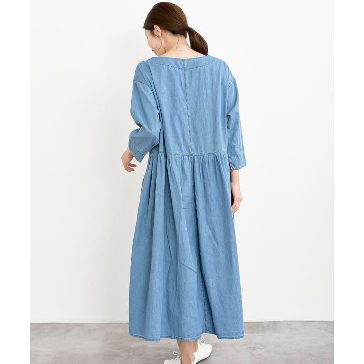 ウエスト切替７分袖デニムギャザーワンピース | rps | 詳細画像23 