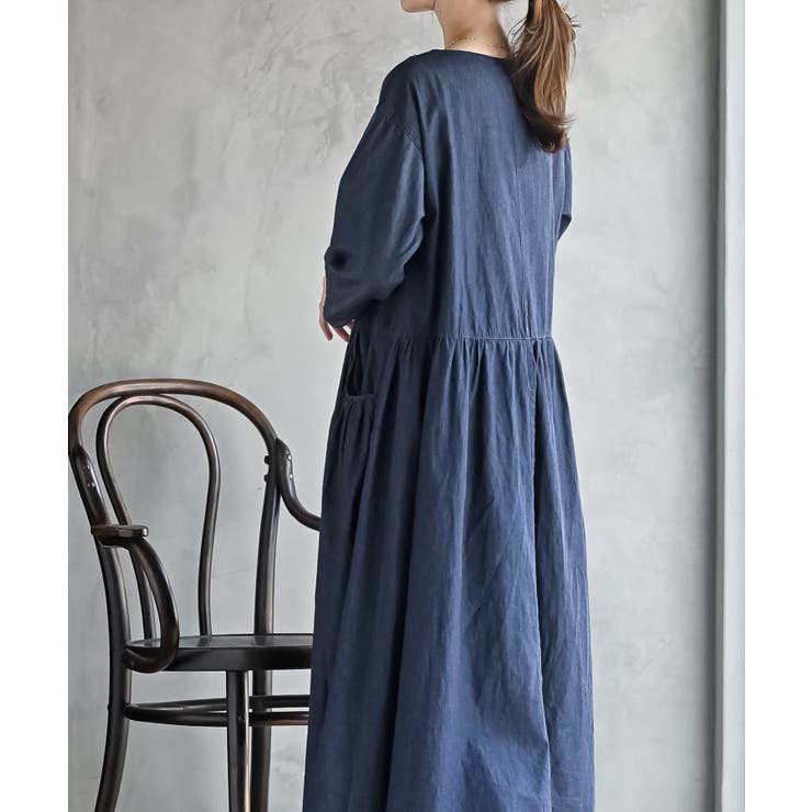 ウエスト切替７分袖デニムギャザーワンピース | rps | 詳細画像3 