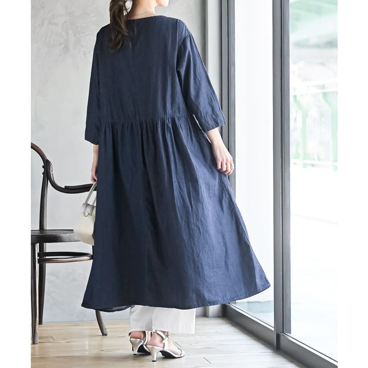 ウエスト切替７分袖デニムギャザーワンピース | rps | 詳細画像4 