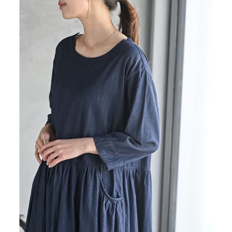 ウエスト切替７分袖デニムギャザーワンピース | rps | 詳細画像6 