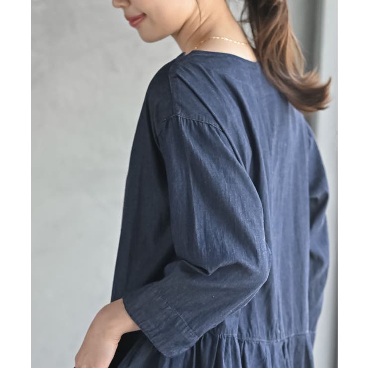 ウエスト切替７分袖デニムギャザーワンピース | rps | 詳細画像8 