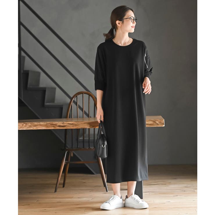 カットジョーゼットMA-1 7分袖ワンピース[品番:RPSW0004532 カットジョーゼットMA-1 7分袖ワンピース[品番:RPSW0004532