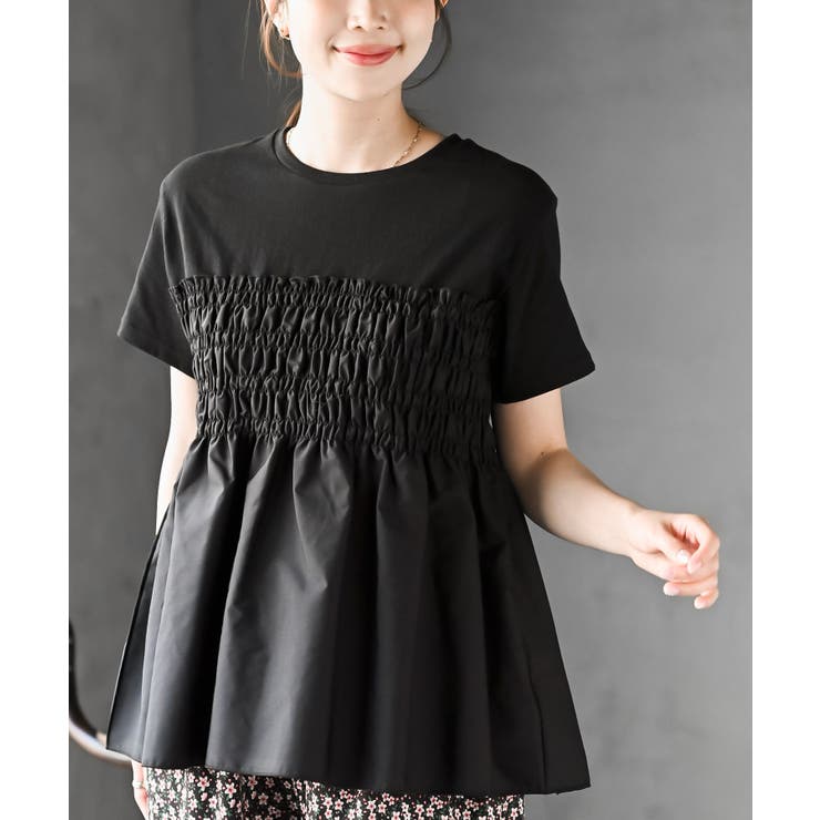 ブラック | 異素材シャーリングドッキングＴ | rps