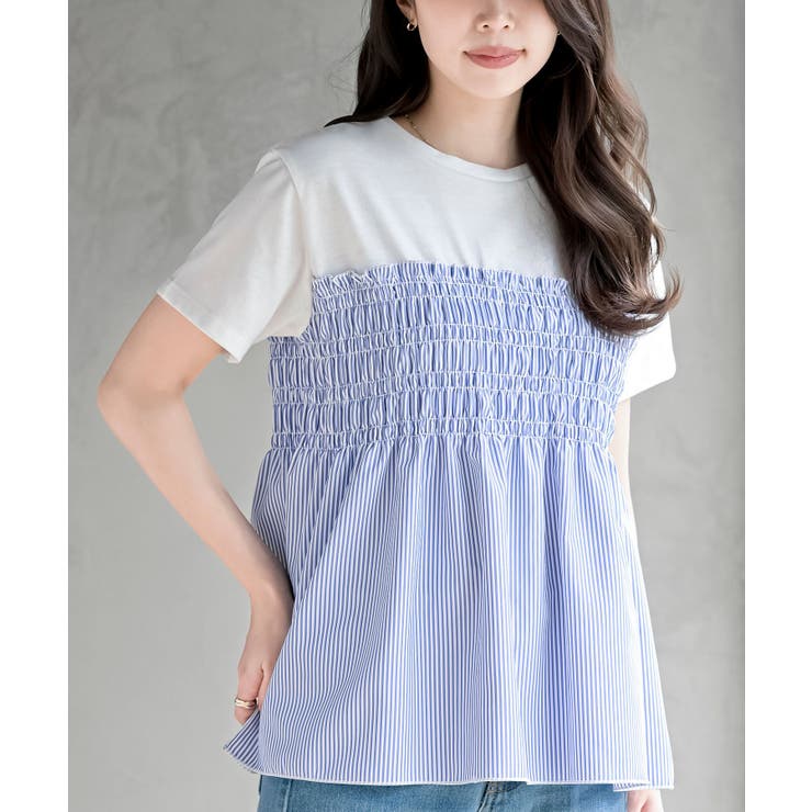 ストライプ | 異素材シャーリングドッキングＴ | rps