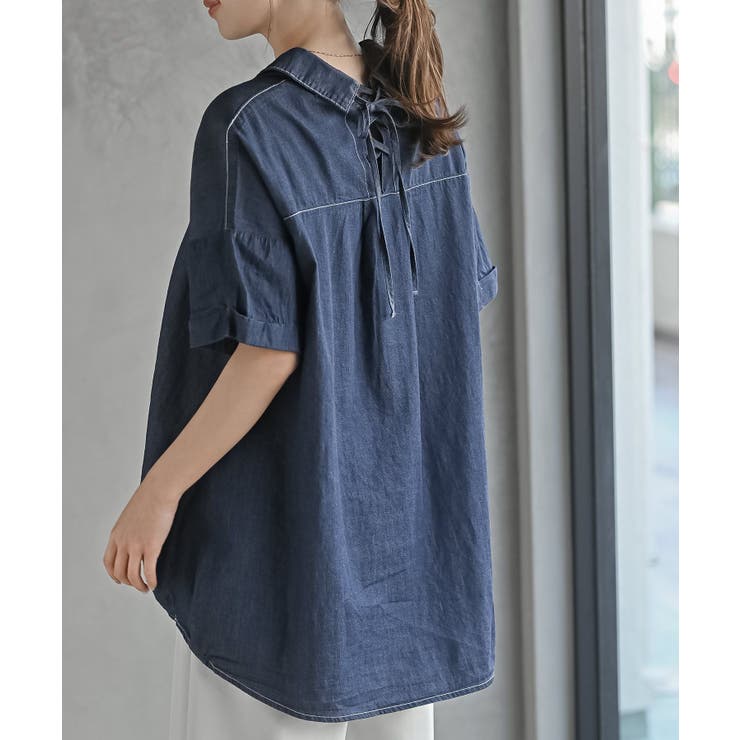 ＢＡＣＫレースアップ 裾タックブラウス | rps | 詳細画像15 