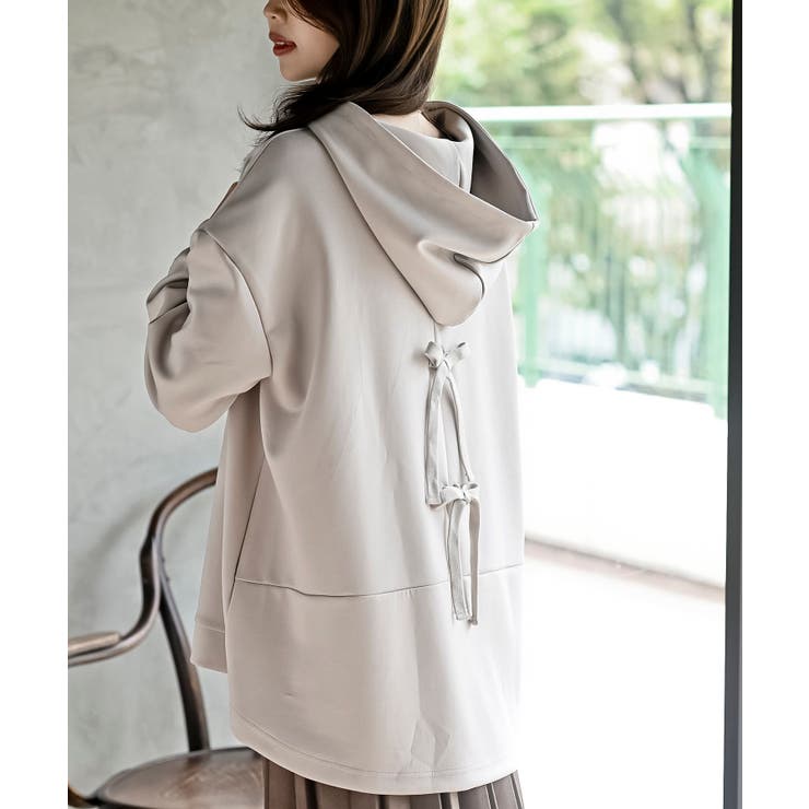 BACKリボンダンボールパーカーチュニック[品番：RPSW0004087]｜rps