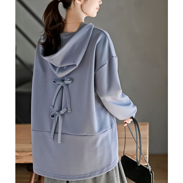 BACKリボンダンボールパーカーチュニック[品番：RPSW0004087]｜rps
