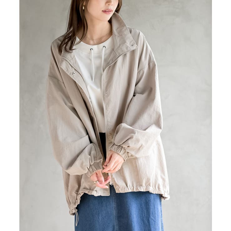 グレージュ | スタンドカラーナイロンコート | rps