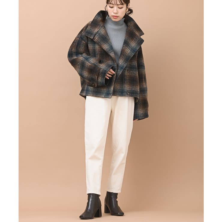 チェック柄ショート丈スタンドカラーコート[品番：RPSW0000438