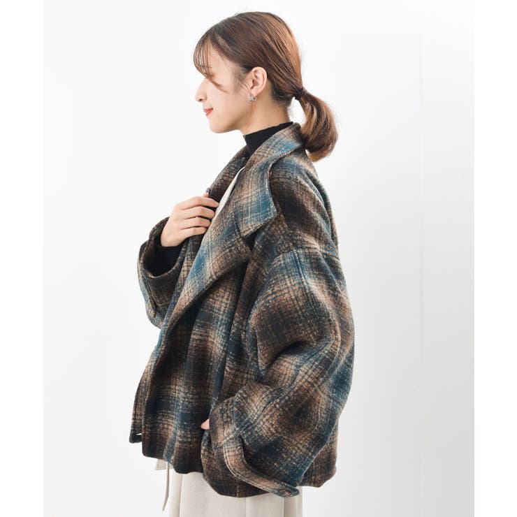 チェック柄ショート丈スタンドカラーコート[品番：RPSW0000438