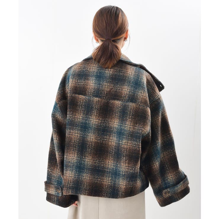 極美品⁂センソユニコ⁂ショート丈リバーコート　チェック柄　スタンドカラー　M チェック柄スタンドカラーゆったりサイズコート ［Soiunique］ 通販