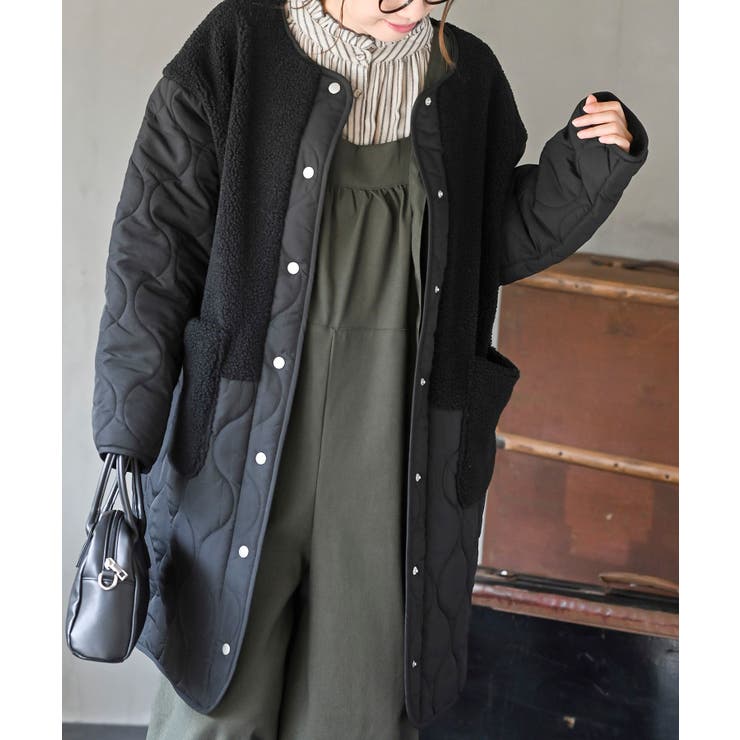 ボア×ウェーブキルト切替ノーカラーコート | rps | 詳細画像1