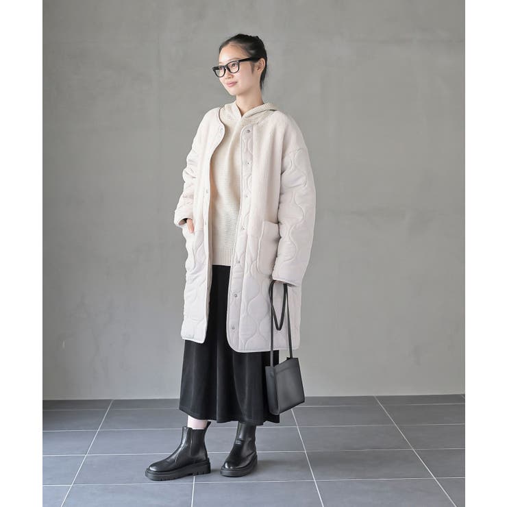 ボア×ウェーブキルト切替ノーカラーコート | rps | 詳細画像10