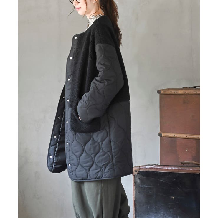 ボア×ウェーブキルト切替ノーカラーコート | rps | 詳細画像12