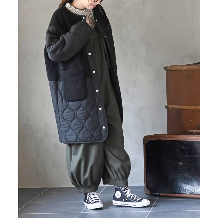 ボア×ウェーブキルト切替ノーカラーコート | rps | 詳細画像13