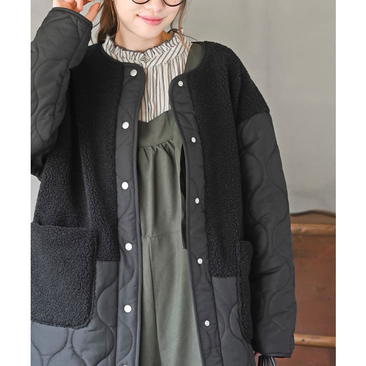 ボア×ウェーブキルト切替ノーカラーコート | rps | 詳細画像14