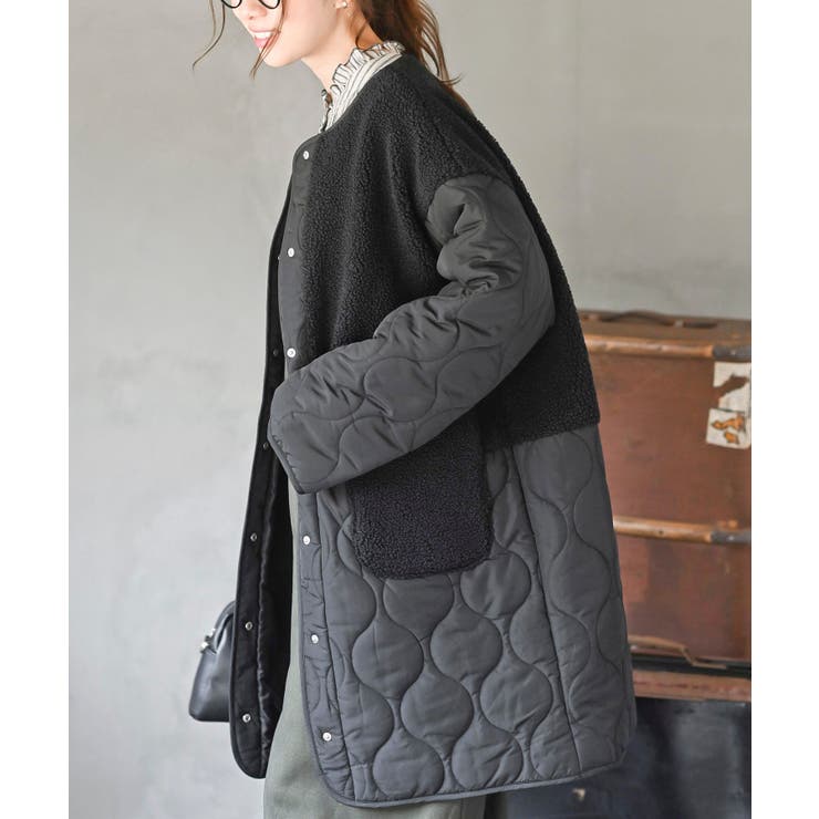 ボア×ウェーブキルト切替ノーカラーコート | rps | 詳細画像15