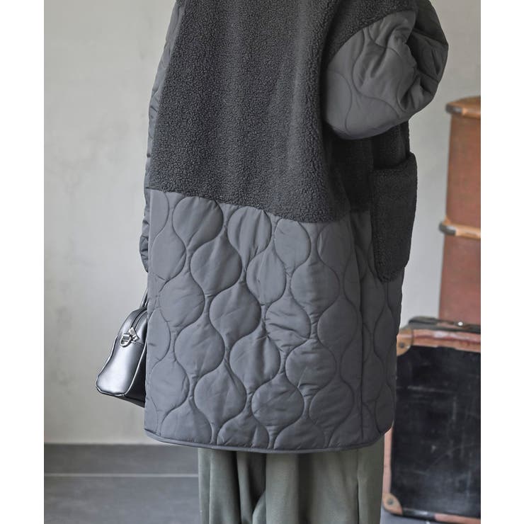 ボア×ウェーブキルト切替ノーカラーコート | rps | 詳細画像16