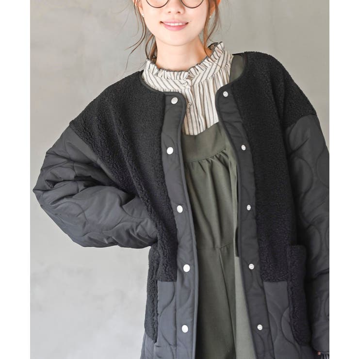 ボア×ウェーブキルト切替ノーカラーコート | rps | 詳細画像18