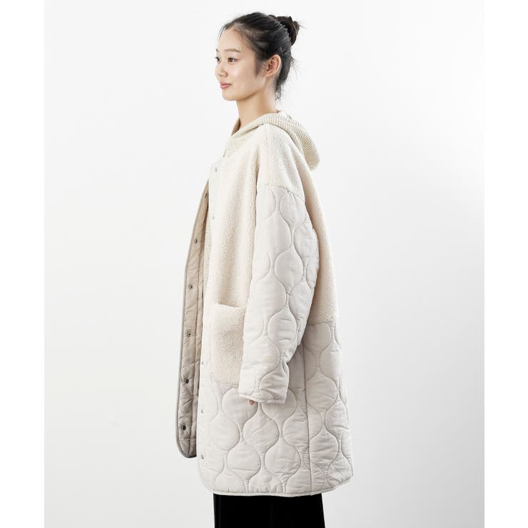 ボア×ウェーブキルト切替ノーカラーコート | rps | 詳細画像19