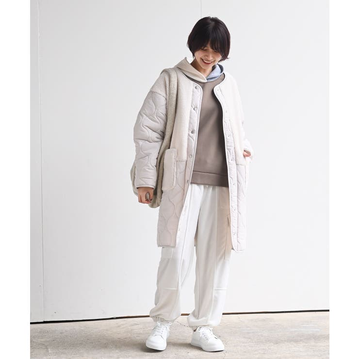 ボア×ウェーブキルト切替ノーカラーコート | rps | 詳細画像2